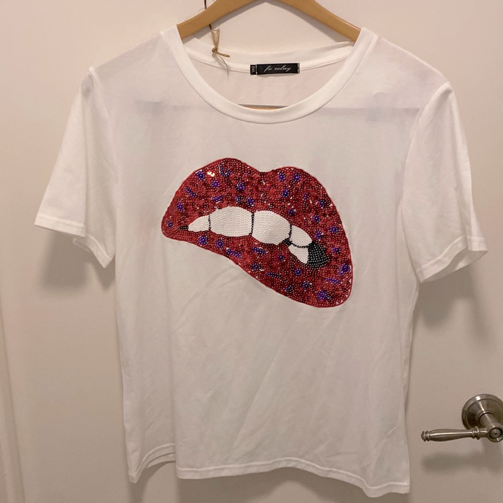 Sequin Lips White Shirt